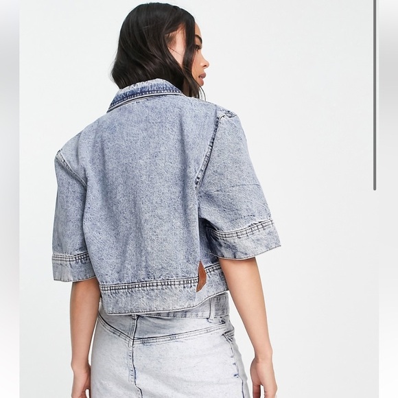 Noisy May cropped boxy cropped denim jacket in blue wash - Picture 4 of 4